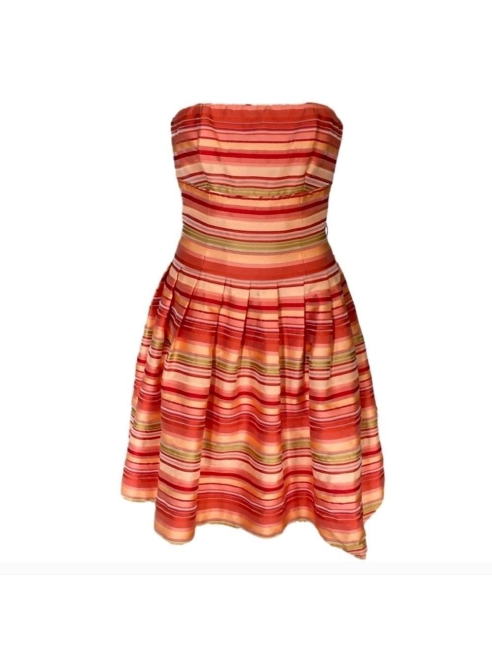 Talbots Dress Striped  Strapless Sz: 8 Fit And Flare Pink Orange Cocktail Short